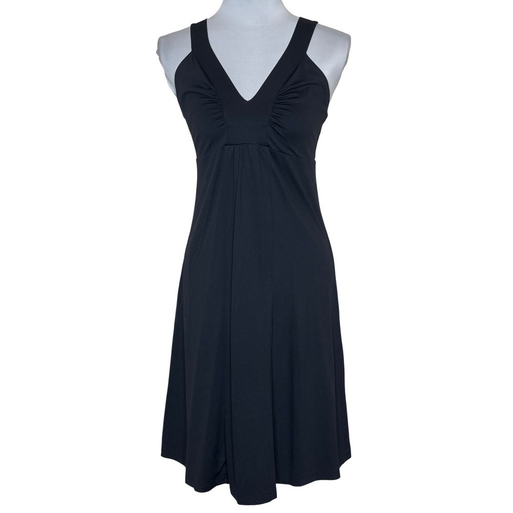 Patagonia Corinne Black V-Neck Ruched Dress Size Medium